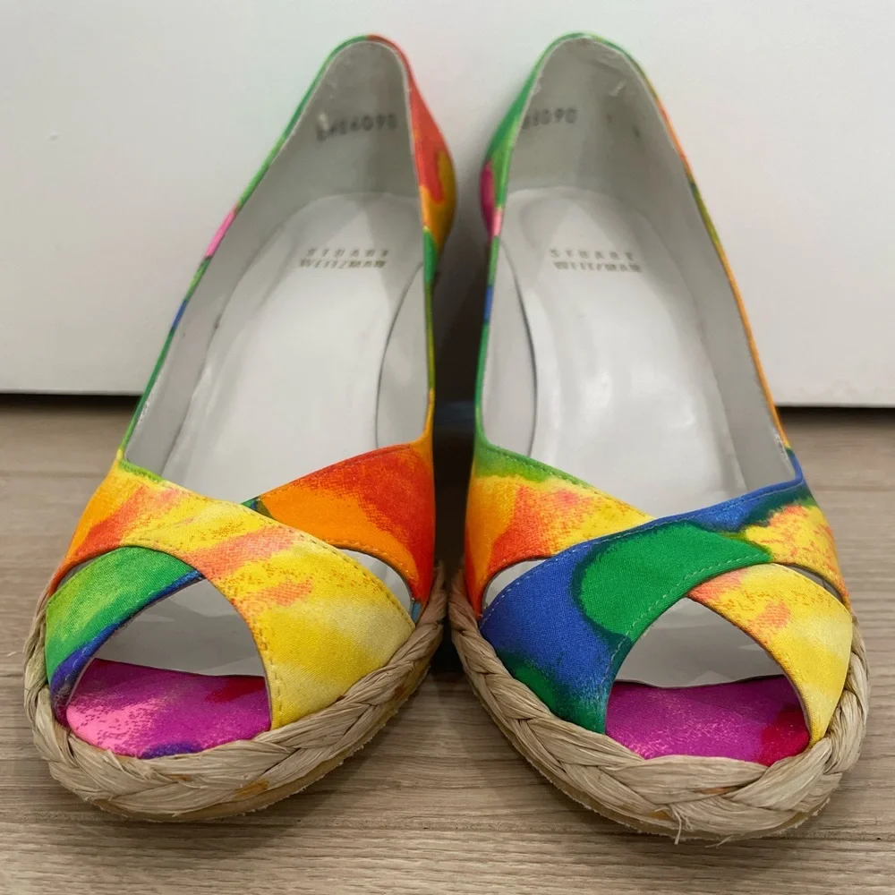 Stuart Weitzman Floral Espadrille Straw Wedge Shoe